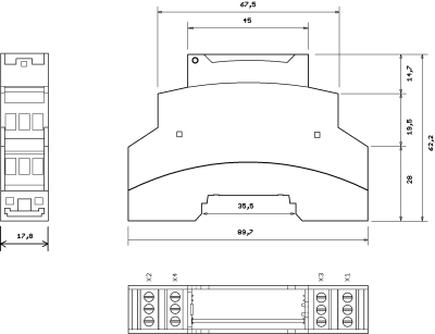 CANopen E/A Modul technische Zeichnung und Abmessungen CANopen E/A Modul