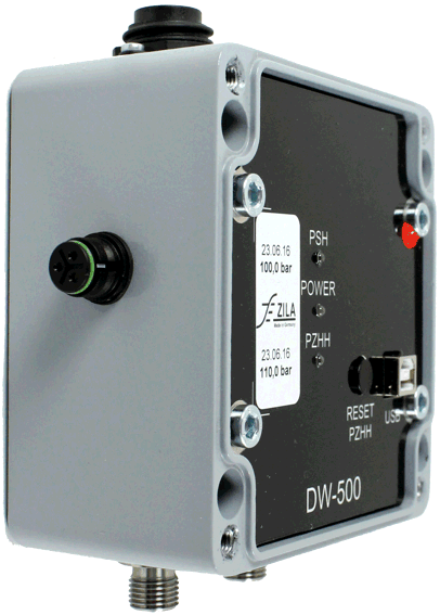 Pressure switch with remote unlocking and hysteresis
